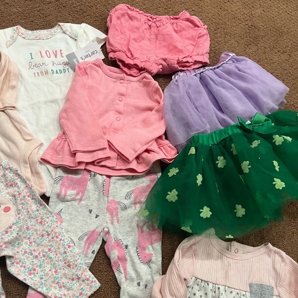 Bundle of 14 Girls Clothing Pieces Size 3 Months Onesies, Pants, Sets, Tutus